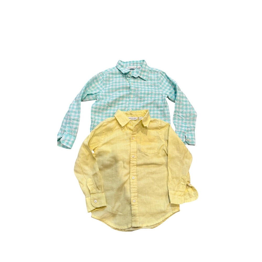Janie and Jack Boys Linen Button Down Shirts Bundle Yellow Gingham Blue Size 3 4
